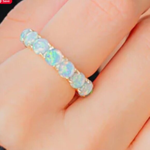 Beautiful Shimmering Lab Created Blue Opal Ring Band sz 6 - Picture 3 of 4